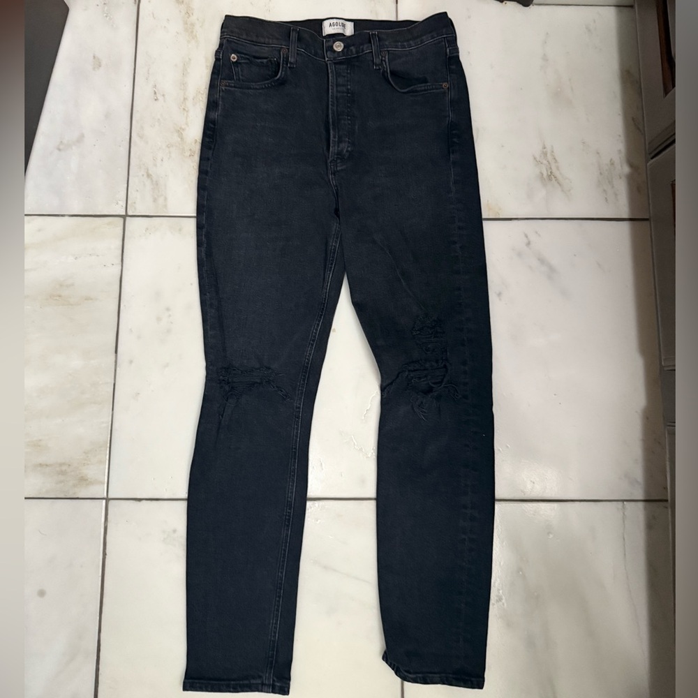 AGOLDE HIGH-RISE DENIM SKINNY JEANS, SIZE US 28, BLACK